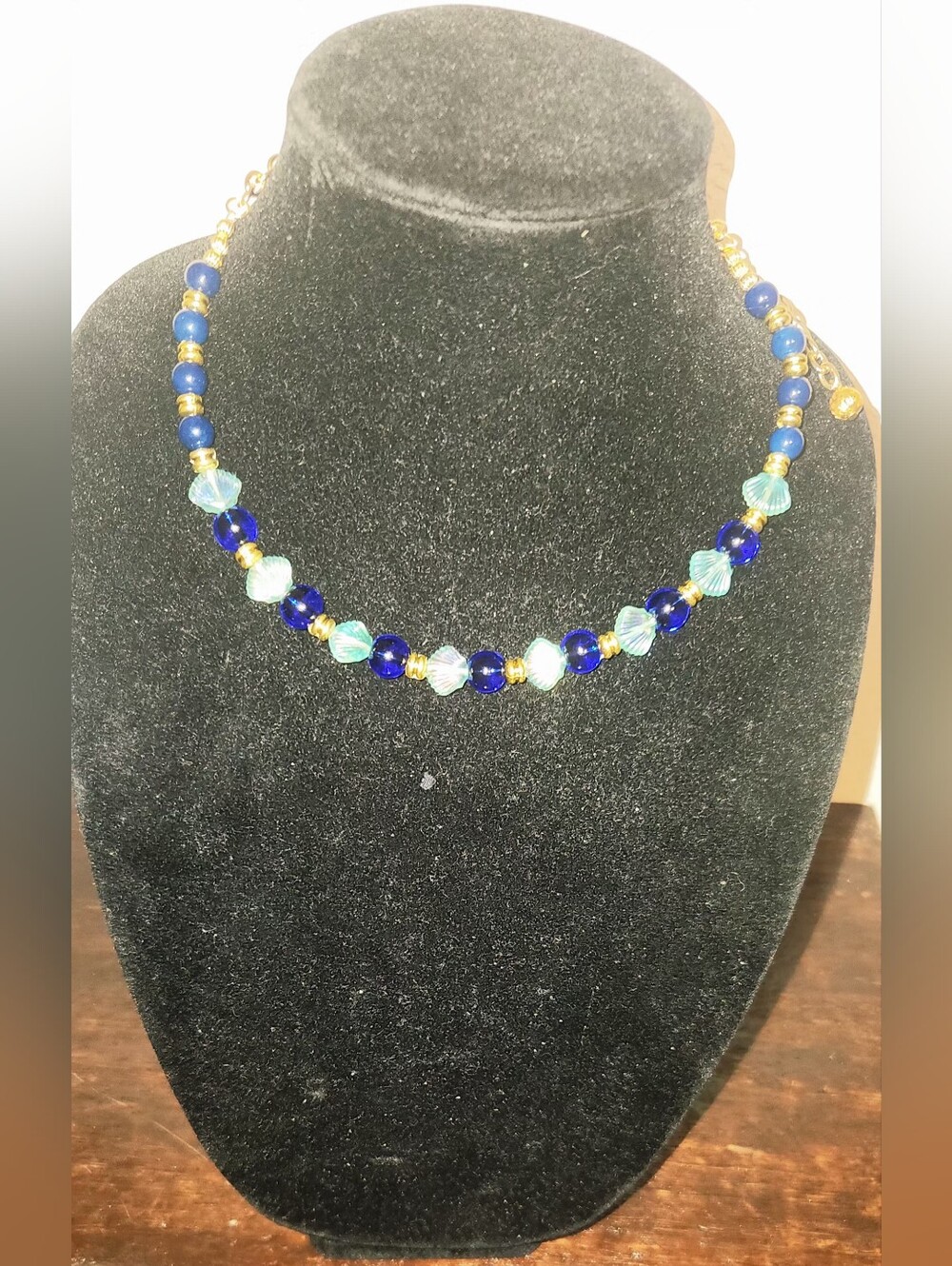 Blue & Teal Beaded Women's Necklace - Gold Accents